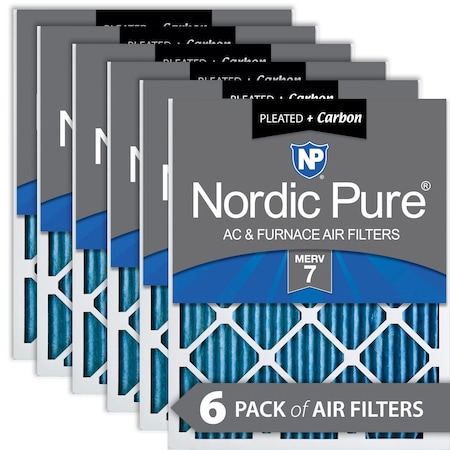 Nordic Pure 12x20x1 Plus Carbon Pleated Air Filter, High Capacity, MERV 7, 6 PK 12x20x1M7+C-6