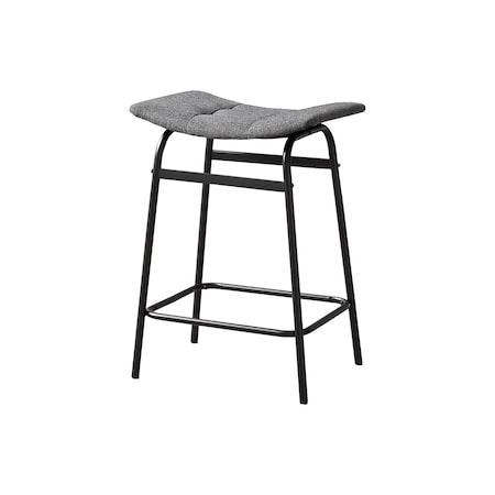 Monarch Specialties Barstool, Counter Height, Kitchen, Grey Fabric, Black Metal, Contemporary, Modern, 2PK I 2385