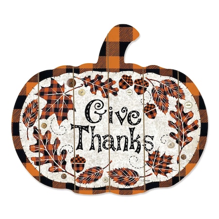 Homeroots Give Thanks Unframed Wood Pumpkin Wall Decor 416071