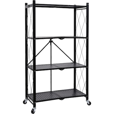 Simple Deluxe HealSmart Heavy Duty 4-Tier Foldable Metal Rack, 28.0in D x 13.4in W x 49.2in H Storage Shelving Un HKSHLFFOLD28154904BB