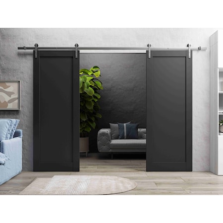 Sartodoors Sturdy Dbl Barn Door 36 x 84in, Quadro 4111 Matte Black, Stainless Steel 13FT Rail Hangers Heavy Set QUADRO4111DB-S-BLK-3684