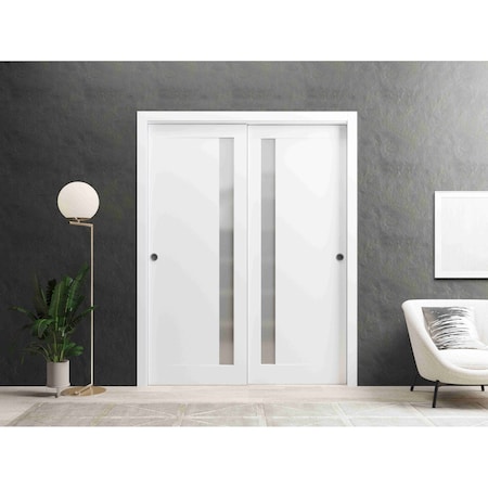 Sartodoors Sliding Closet Bypass Doors 48 x 80in, Planum 0660 Painted White W/ Frosted Glass, Sturdy Rails PLANUM0660DBD-BEM-48