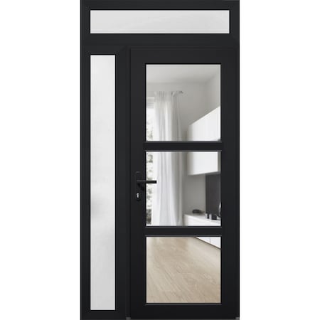 Vdomdoors Front Exterior Prehung FiberGlass Door Clear Glass See-through / Manux 8555 Matte Black Clear Glass MANUX8555EXD-BLK-W30+14 x H80-LH