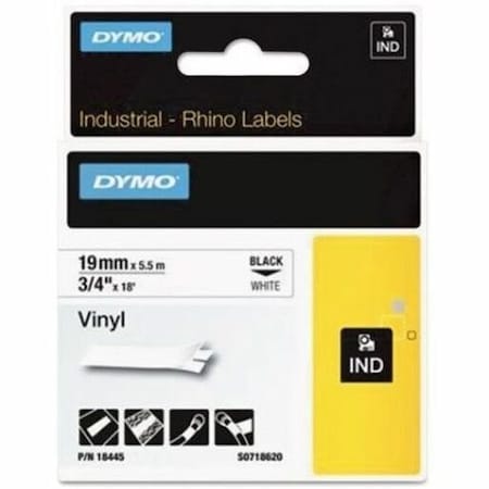 Dymo RHINO 3/4IN X 18FT, WHITE VINYL LABELS 18445
