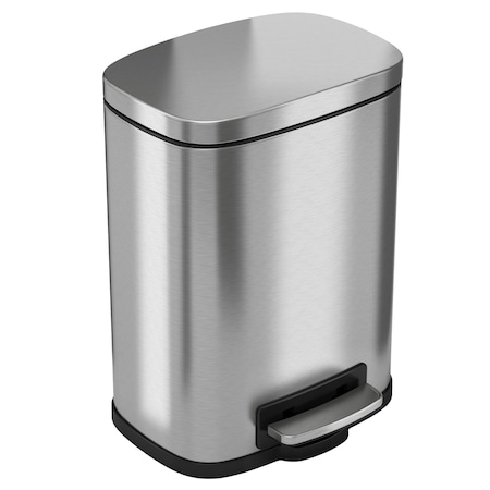 Hls Commercial 1.32 Gallon / 5 Liter Stainless Steel Soft Step Pedal Commercial Trash Can with Removable Plastic Liner and Odor Filter HLSS01R