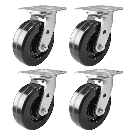 Hyw Products Heavy Duty Caster Set 6in Phenolic Wheels, 4 Swivel, 4PK 40-60S-A1-PH-4