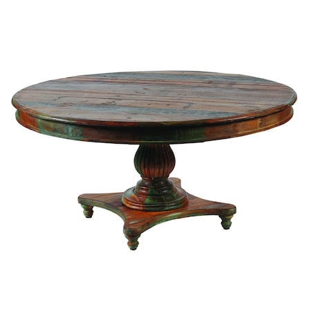 Homeroots 60" Brown Rounded Solid Wood Pedestal Base Dining Table 488697