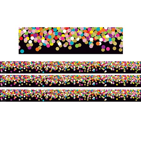 Teacher Created Resources Colorful Confetti on Black Straight Rolled Border Trim, 50 Feet Per Roll, 3PK TCR8898