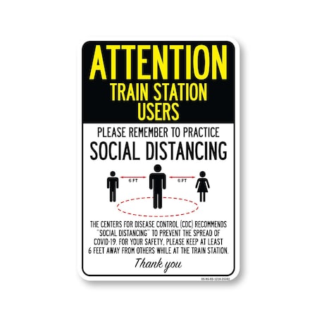 Signmission PSA Train Station Users Practice Social Distancing 18in X 12in Wall Graphic, OS-NS-RD-1218-25382 OS-NS-RD-1218-25382