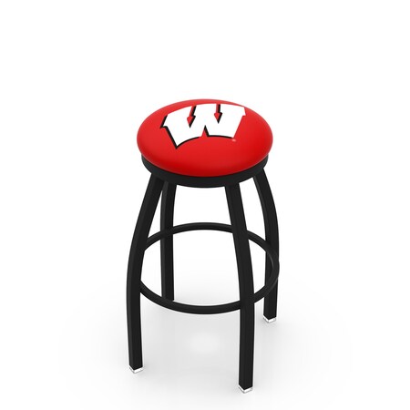 Holland Bar Stool Co 30" Blk Wrinkle Wisconsin "W" Swivel Bar Stool, Accent Ring L8B2B30Wisc-W