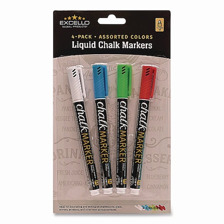 Excello Global Products Liquid Chalk Markers, Fine Bullet Tip, Assorted Colors, 4PK EGP-HD-0512-S