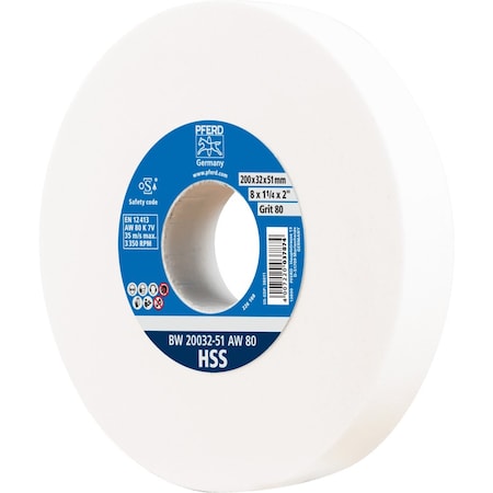 Pferd PFERD Vitrified Bench Wheel, HSS, 8in x 1-1/4 x 2, 80 Grit, Aluminum Oxide 61729