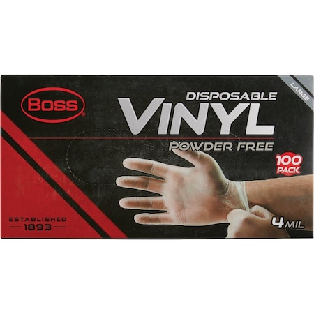 Boss Large Vinyl Disposable Gloves, 100PK B23021-L