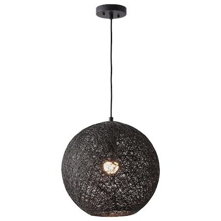 Jonathan Y Lacey 16 in. 1-Light Modern Bohemian Woven Paper Rope Round Globe LED Pendant, Black JYL1135B