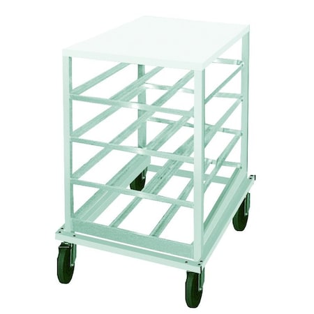 Advance Tabco Can Rack low-profile mobile design with poly top with sloped glides for automatic can retrieval CRPL10-72