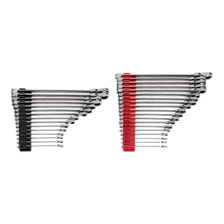 Tekton Long Fixed/Flex Hd 12-Pnt Ratcheting Box End Wrench Set W/Modular Organizers, 34-Pcs, 1/4-1'', 6-24mm WRB95306