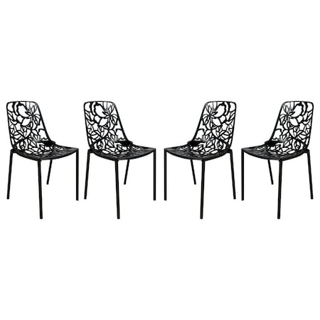 Leisuremod Modern Devon Aluminum Chair, Black, 4PK DC23BL4