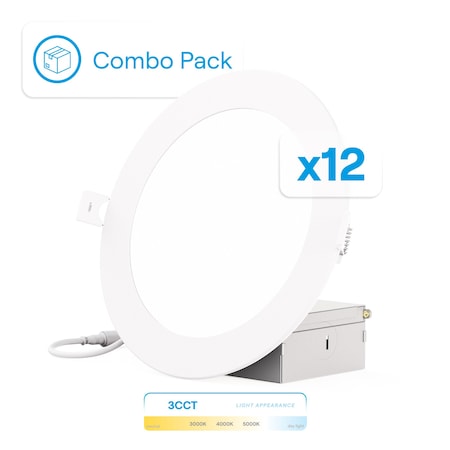 Infibrite 6 In 3CCT Selectable 12W 1050LM LED Ceiling Light Kit, Dimmable, Wet Rated, 12PK IB-002-7-12W-WH-12PK