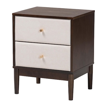 Baxton Studio Nikolai Mid-Century Beige Fabric and Wenge Brown Wood 2-Drawer Nightstand 255-14055-ZORO