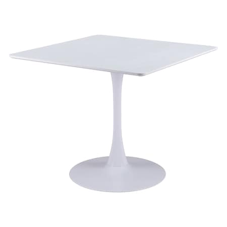 Homeroots 35" White Wood and Steel Pedestal Base Square Dining Table 602236