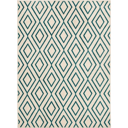 Backyard Bungalow Sierra 6 ' 6''x9 ' 6'' Concentric Diamond Ivory/Teal Plush Outdoor Rug 2329NQ71DB.084