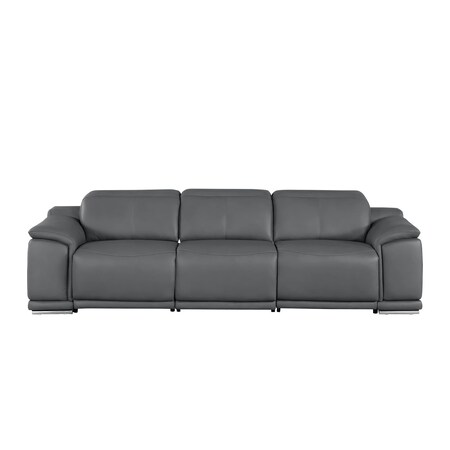 Homeroots 107" Dark Gray Top Grain Leather Reclining USB Sofa 643714