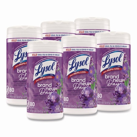 Lysol Disinfecting Wipes, 1-Ply, 7 x 7.25, Lavender and Cotton Blossom, White, 80 Wipes, 6PK 19200-56264