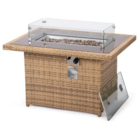 Leisuremod Mace Wicker Patio Modern Propane Fire Pit Table, Light Brown CFW44G-LBR