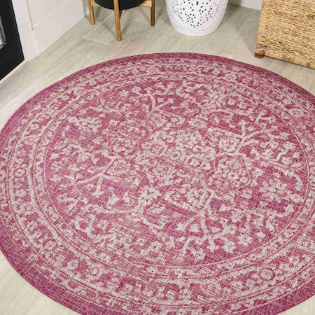 Jonathan Y Malta Bohemian Medallion Textured Weave Fuchsia/Light Gray 5 ft Round Indoor/Outdoor Area Rug SMB104E-5R