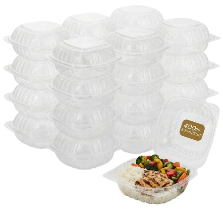 Eco Harmony Products Clear Hinged Food Storage Container, Polystyrene, Tall, 6.3" x 6.25", 400PK 804629