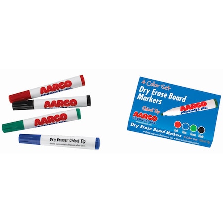 Aarco Set of 4 Dry-Erase Markers - Black, Red, Green, and Blue., 4PK M4