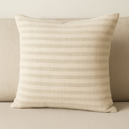 Homeroots 22" Cream And Beige Striped Linen Blend Throw Pillow Cover with Embroidery 608211