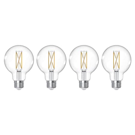 Bulbrite LED Filament PK of 4, 7.6 W Dimmable G25 Light Bulb with Clear Finish and E26 Base, 2700K 776239