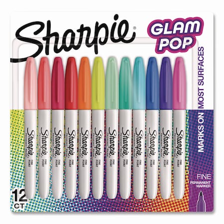 Sharpie Glam Pop Permanent Markers, Fine Bullet Tip, Assorted Colors, 12PK 2185226