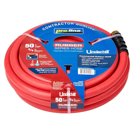 Underhill 3/4 in ID x 50 ft L ProLine Water Hose, Rubber Tube H75-050PRO-R