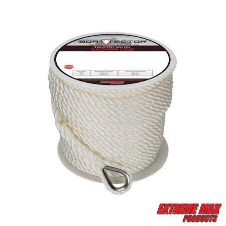 Extreme Max Extreme Max 3006.2306 BoatTector Twisted Nylon Anchor Line with Thimble - 1/2" x 200', White 3006.2306