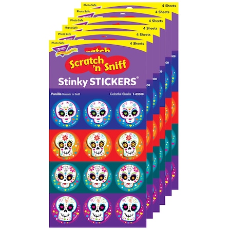 Trend Colorful Skulls/Vanilla Stinky Stickers, 48-Piece Set, 6PK T83308