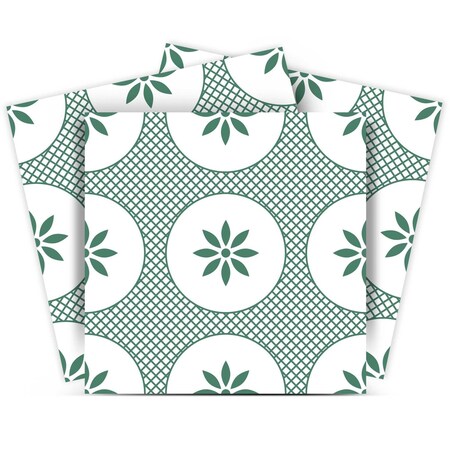 Homeroots 5" x 5" Light Sage And White Circle Flower Peel and Stick Removable Tiles 400426