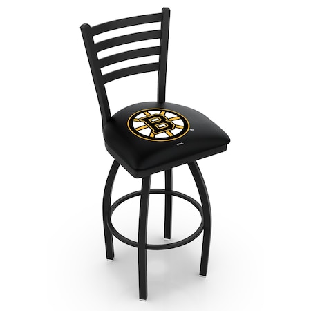 Holland Bar Stool Co 36" Blk Wrinkle Boston Bruins Swivel Bar Stool, Ladder Back L01436BosBru