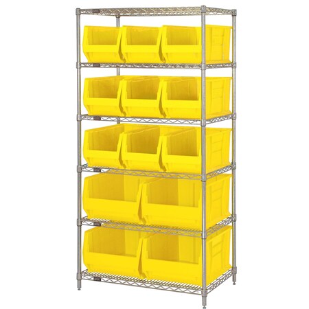 Quantum Storage Systems WIRE SHELVING UNIT W/13 YELLOW BINS WR6-953954YL