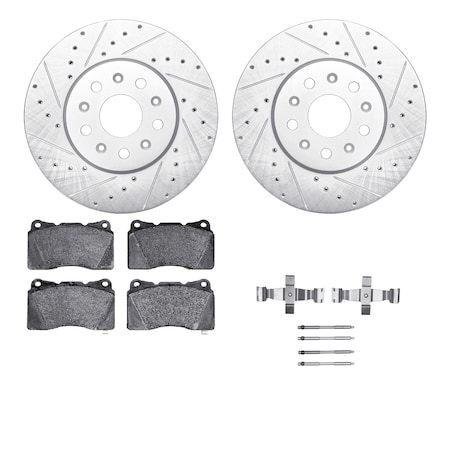 Dynamic Friction Co DFC Rotors-Drilled & Slotted-Silver w/ EURO 5000 Ceramic Brake Pads Incl Hdw 7612-46024