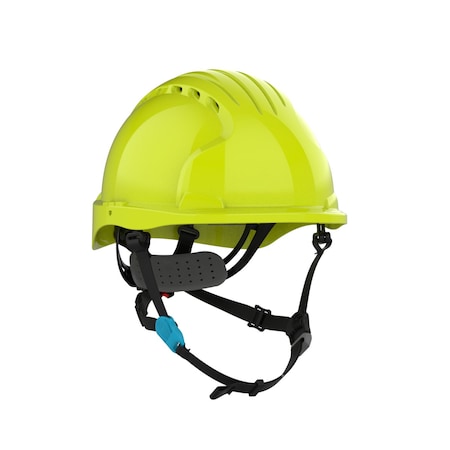 Jsp Vented, Short Brim Safety Helmet w/HDPE Shell, 4-Point Chinstrap, 6-Point Suspension and Wheel Ratchet 280-EV6252SV-CH-LY