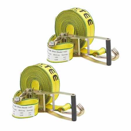 Mytee Products 2in x 27ft Ratchet Tie-Down Straps w/ Wire Hook 10000 Lbs Capacity (2 - Pack), 2PK RS227WHx2