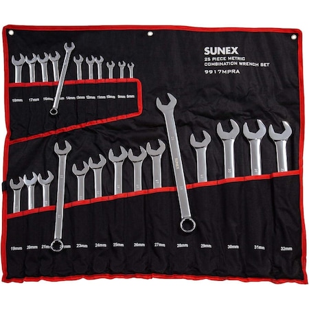 Sunex 25 Pc. Metric Full Polish V-Groove Combination Wrench Set 9917MPRA