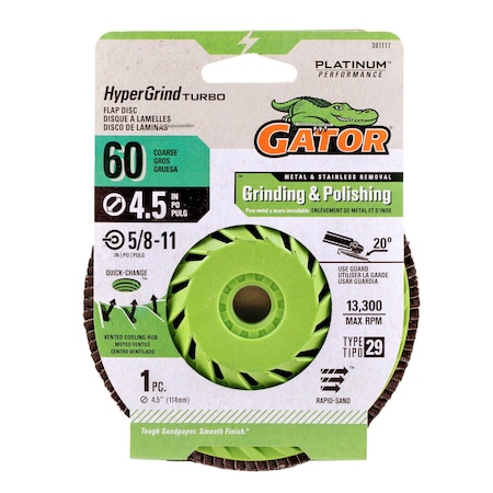 Gator Finishing 4.5 in. X 5/8-11 in. Sanding Flap Disc, 60 Grit 391117