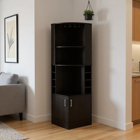 Homeroots 71in Black Wood Corner Bar Cabinet With Two Doors 477753