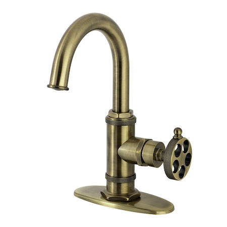 Kingston Brass One-Handle 1-Hole Bathroom Faucet with Knurled Handle, Deck Plate, and Push Pop-Up Drain KSD2213RKZ