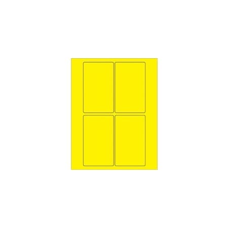 Bubblefast 3 x 5'' Fluorescent Yellow Rectangle Laser Labels-4 Labels per Sheet BFLL175YE