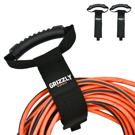 Grizzly Supply Carry Strap with Handle, 17 in L, 2 in W, Hook and Loop Closure, Reusable, Black, 2PK GS-HLCSH17-0