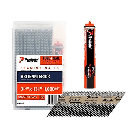 Paslode Collated Framing Nail, 3-1/4 in L, Not Applicable, Brite, Offset Round Head, 30 Degrees, 1000 PK 650535